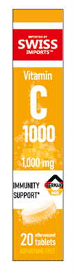 Swiss Imports Effervescent Vitamins- Vitamin C 1000mg - 80g Tube/20 Tablets