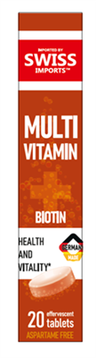 Swiss Imports Effervescent Vitamins- Multivitamins with Biotin - 80g Tube/20 Tablets