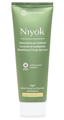 Niyok Natural Cosmetics Fluoride Free Natural Coconut Oil Toothpaste, Lemon Peppermint Flavor, 75 ml Tube