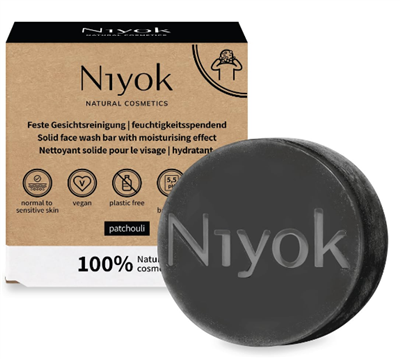 Niyok Natural Cosmetics Solid Moisturizing Face Wash Bar, For Normal to Sensitive Skin, Patchouli Scent, 80g