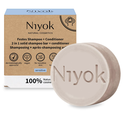 Niyok Natural Cosmetics 2-in-1 Solid Shampoo + Conditioner Bar, Sensitive Formula, 80g